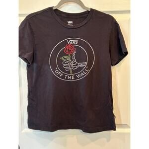 Vans Small Black Graphic Tee Skeleton Hand Rose Skater Streetwear Shirt S